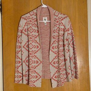 Billabong Open Front Cardigan Sz M Cotton Blend Orange Tan Aztec Southwest Boho